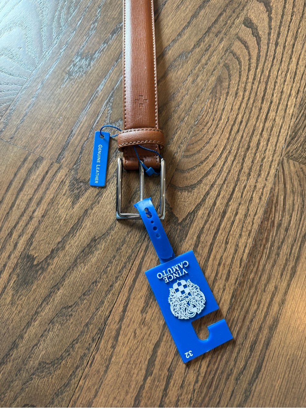 NWT Vince Camuto Men's Leather Belt in Cognac Brown with Silver Buckle 32